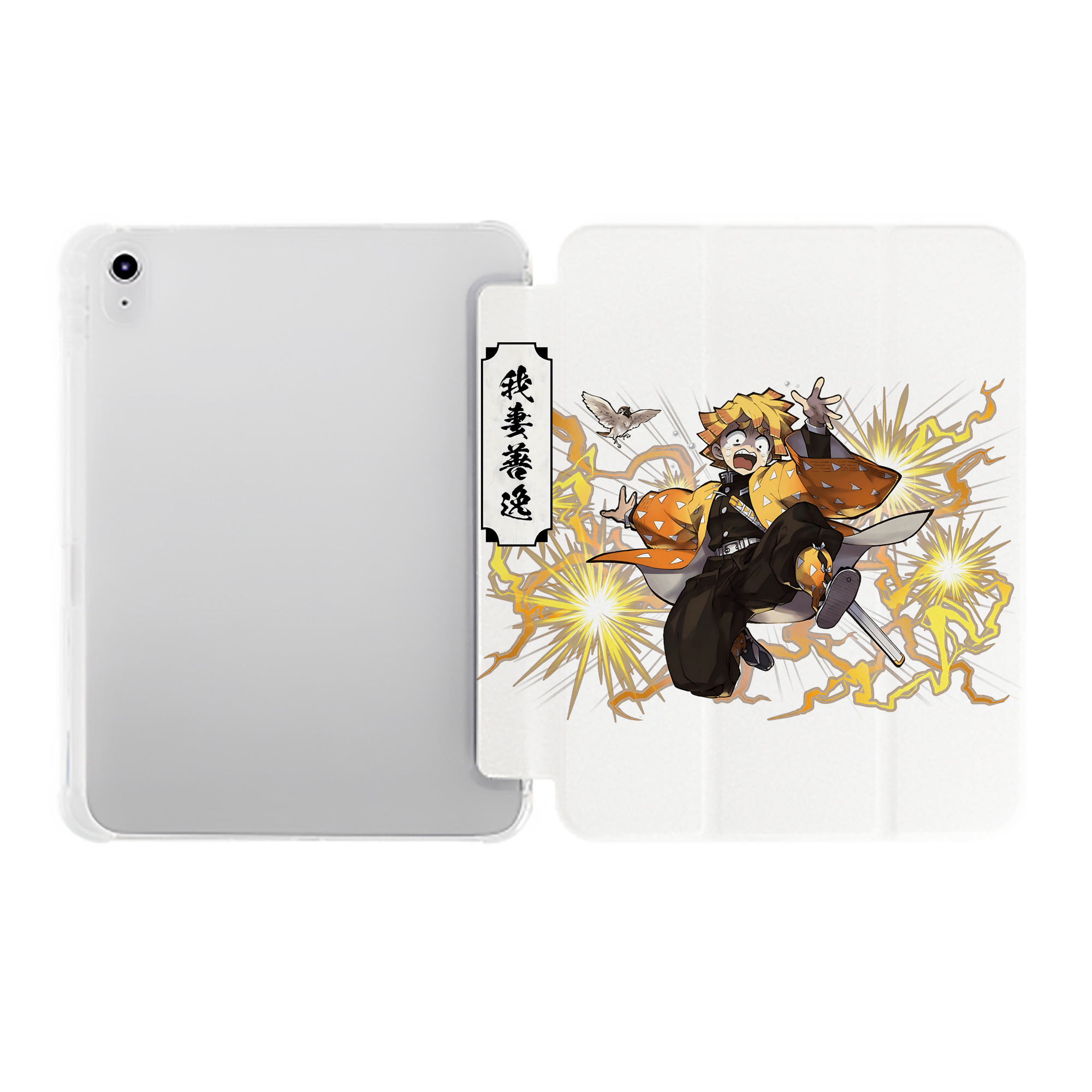 （画像用） 鬼滅の刃（きめつのやいば）我妻 善逸／あがつま ぜんいつ Agatsuma Zenitsu IPad ケース ペン収納付き 三つ折りスタンド PUレザー×シリコン 対応機種9.5/10.5/10.9インチ
